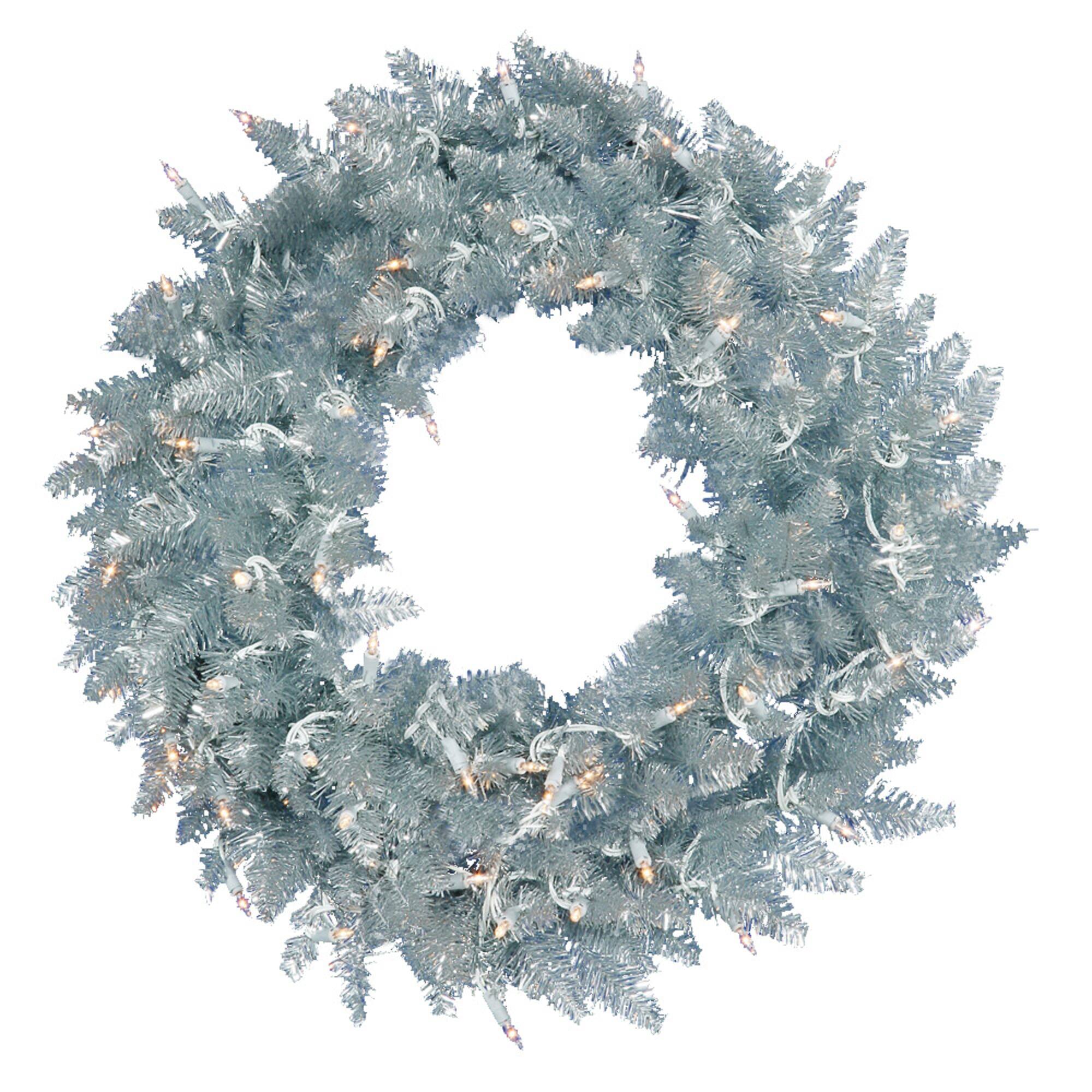 48" Pre-Lit Silver Fir Artificial Christmas Wreath, Warm White Dura-Lit LED Lights